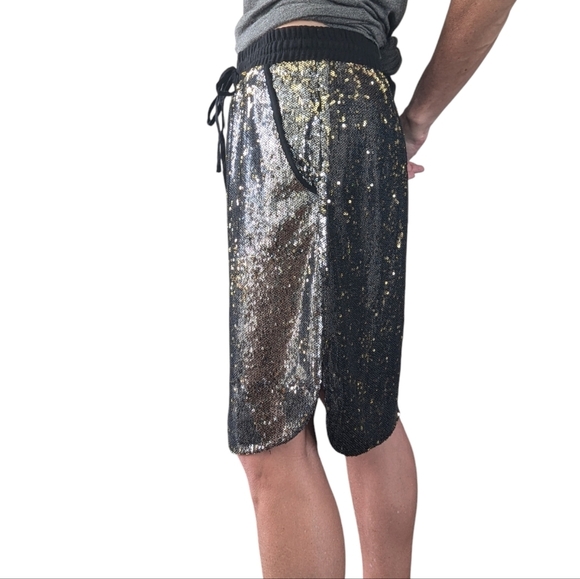 Harlyn for Anthropologie Metallic Silver Sequin Party Drawstring Skirt Size M - Picture 2 of 12